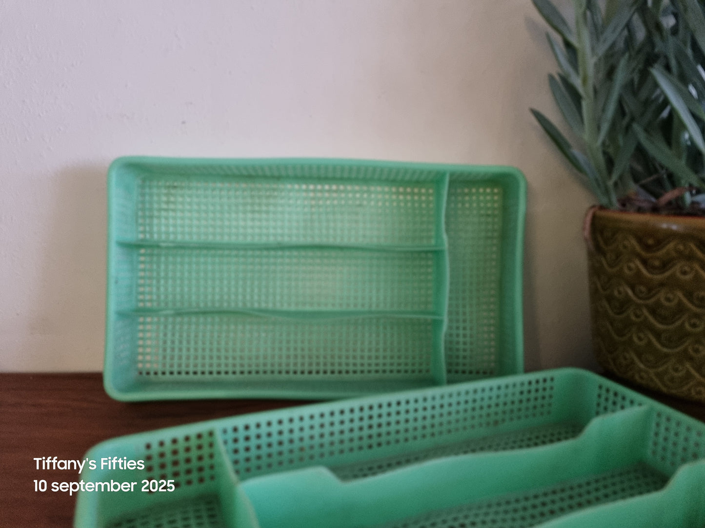 Vintage bestekbak pastelgroen