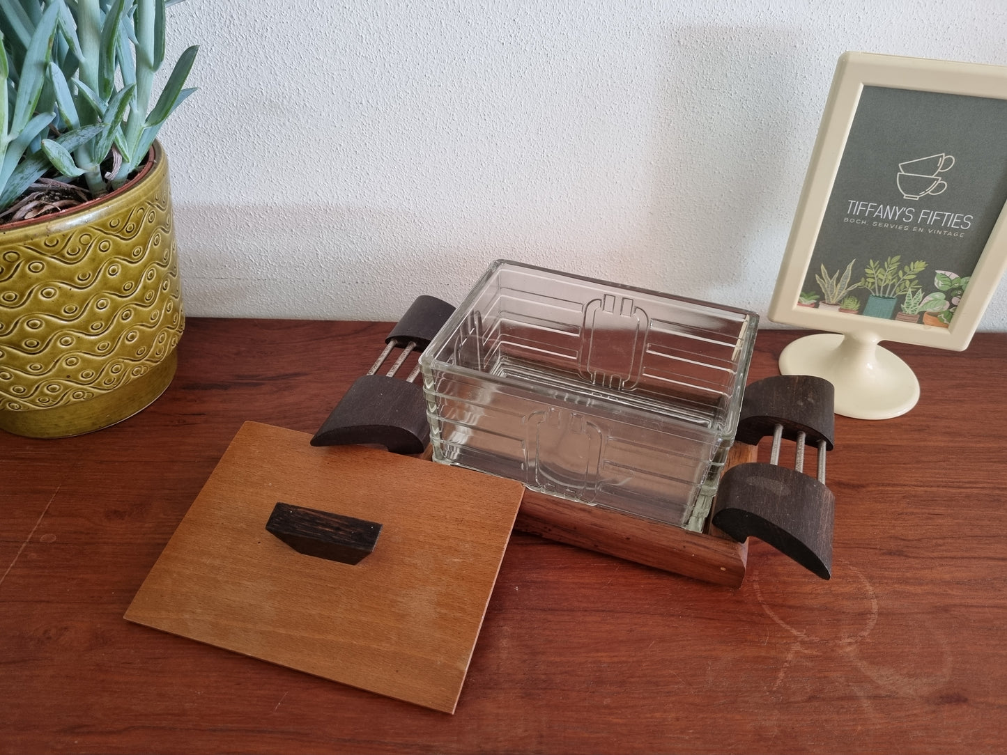 Koekjesdoos Art Deco glas en hout