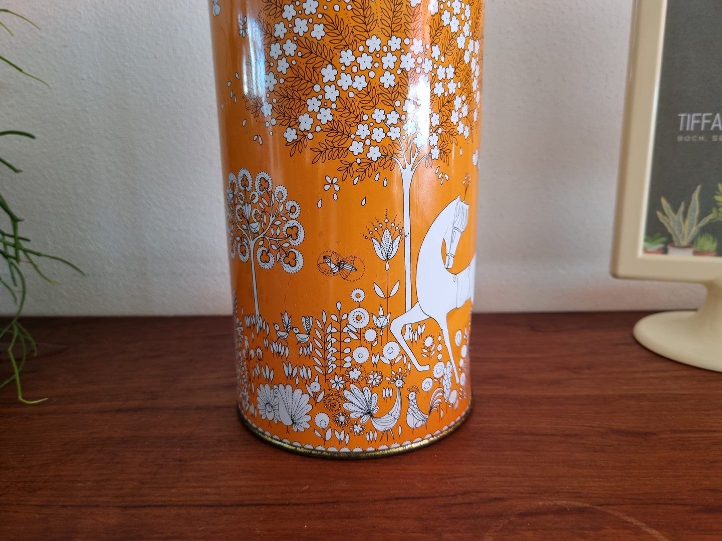 Vintage blik Verkade - paarden en bloemen