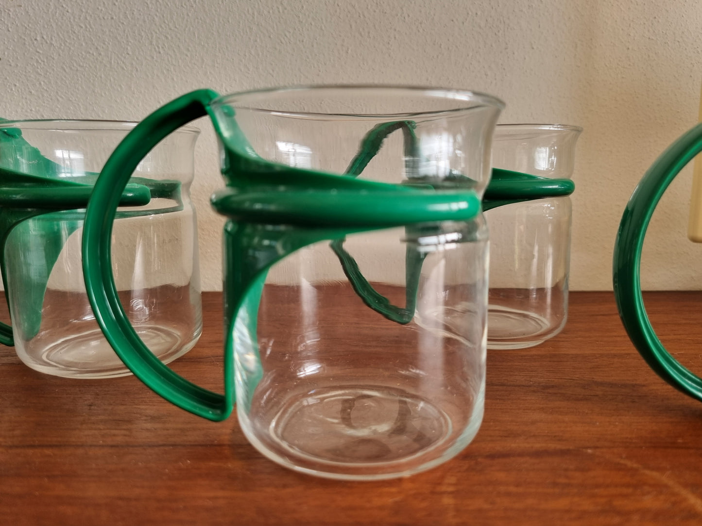 Set 4 vintage glazen groene houder