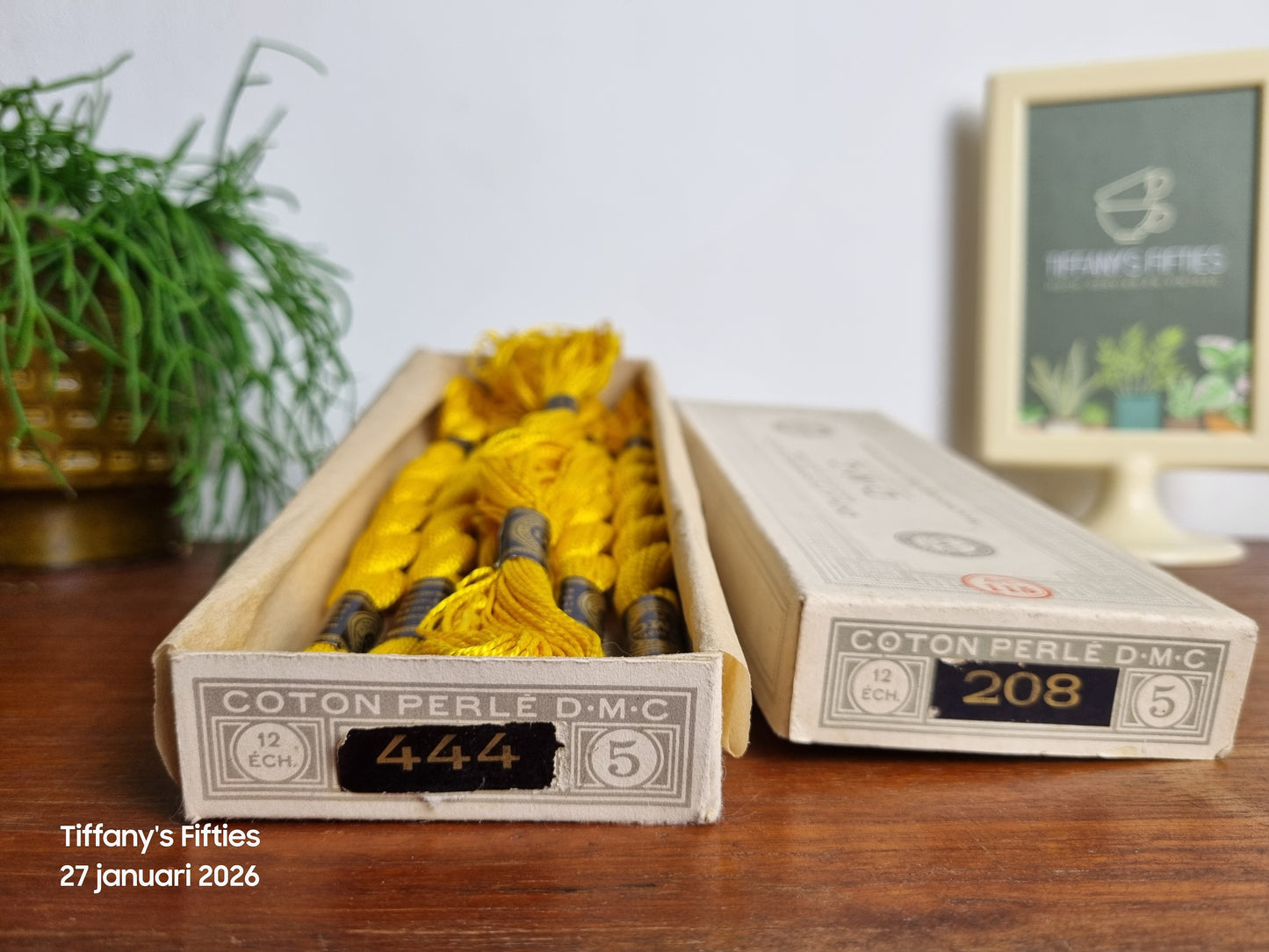 Vintage DMC Coton Perlé borduurgaren geel/goud nr. 444 – originele doos