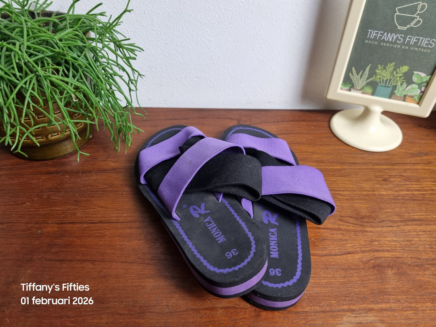 Vintage sandalen paars/zwart – maat 36