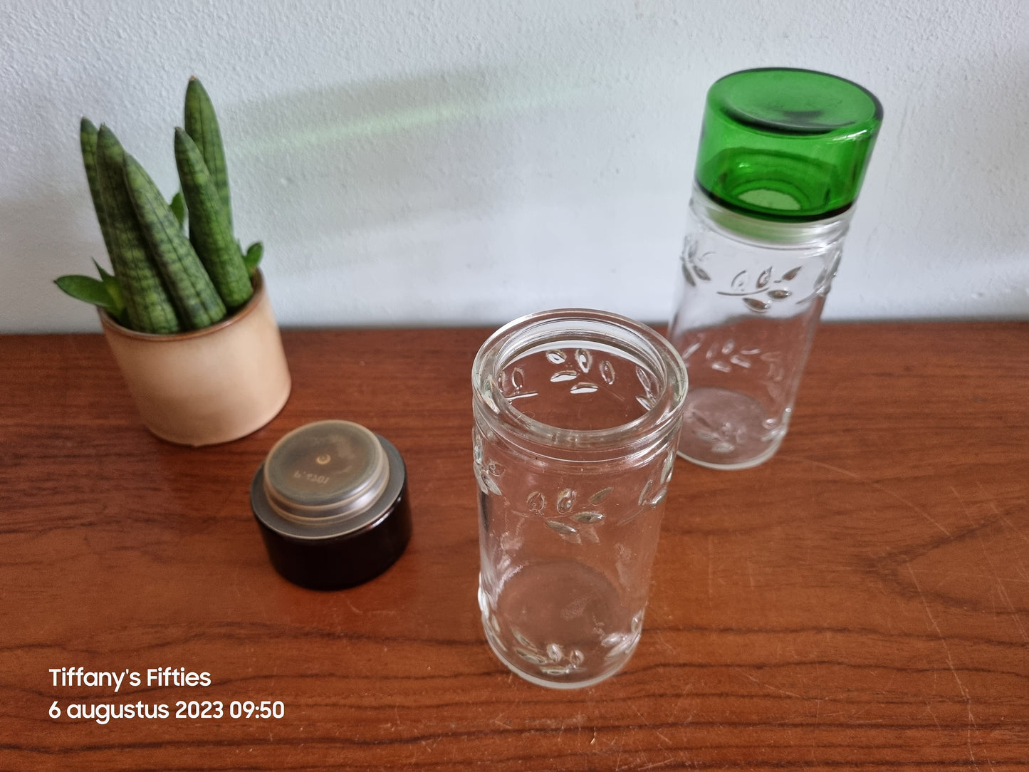 2 vintage glazen opslagpotjes