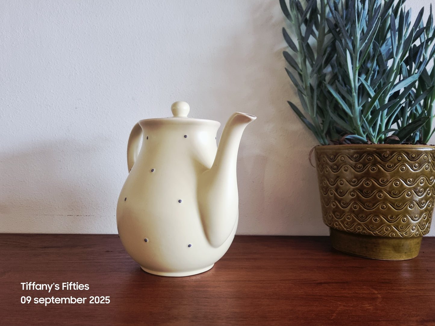 Koffiepot Huizen pastelgeel met stippen