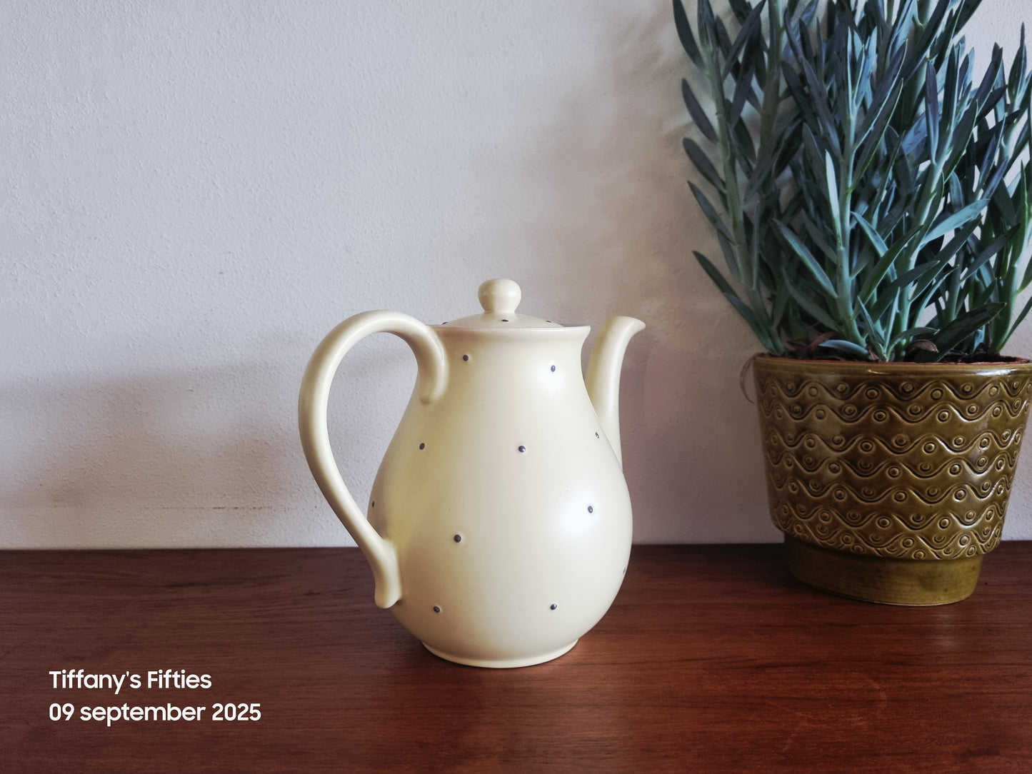 Koffiepot Huizen pastelgeel met stippen