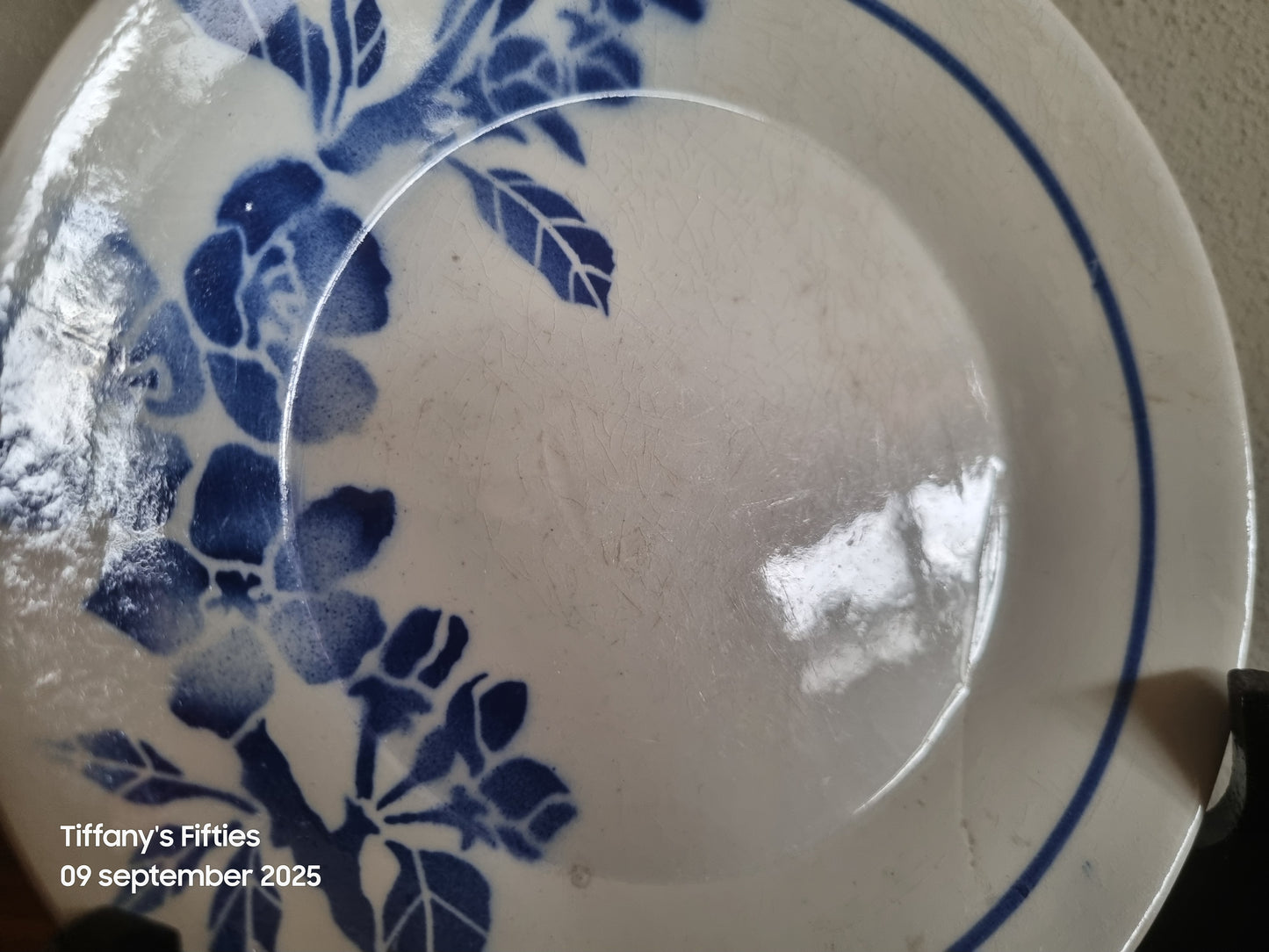 2 bordjes St Amand blauwe bloemen