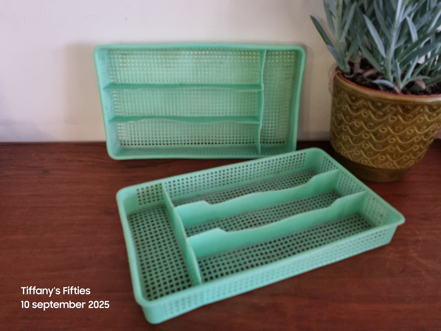 Vintage bestekbak pastelgroen