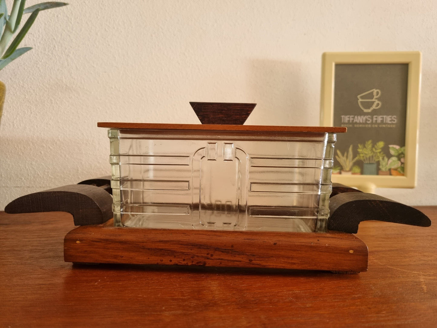 Koekjesdoos Art Deco glas en hout
