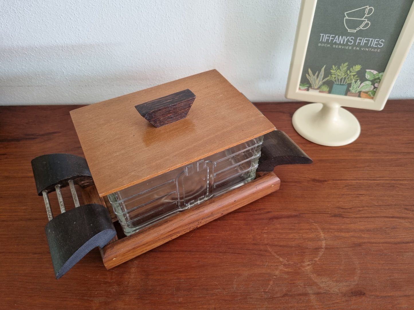 Koekjesdoos Art Deco glas en hout