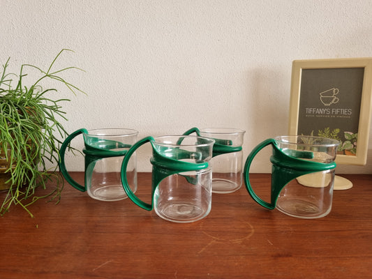 Set 4 vintage glazen groene houder