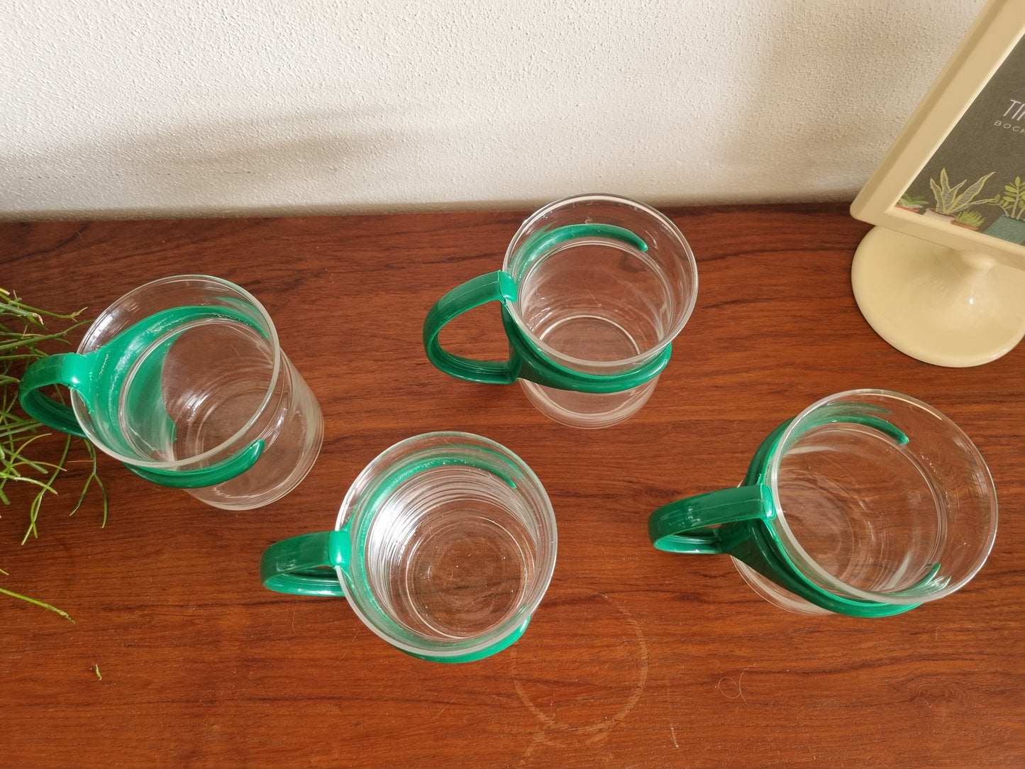 Set 4 vintage glazen groene houder