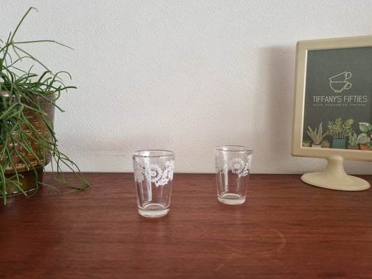 Set 2 vintage glaasjes bloemendecor Italy