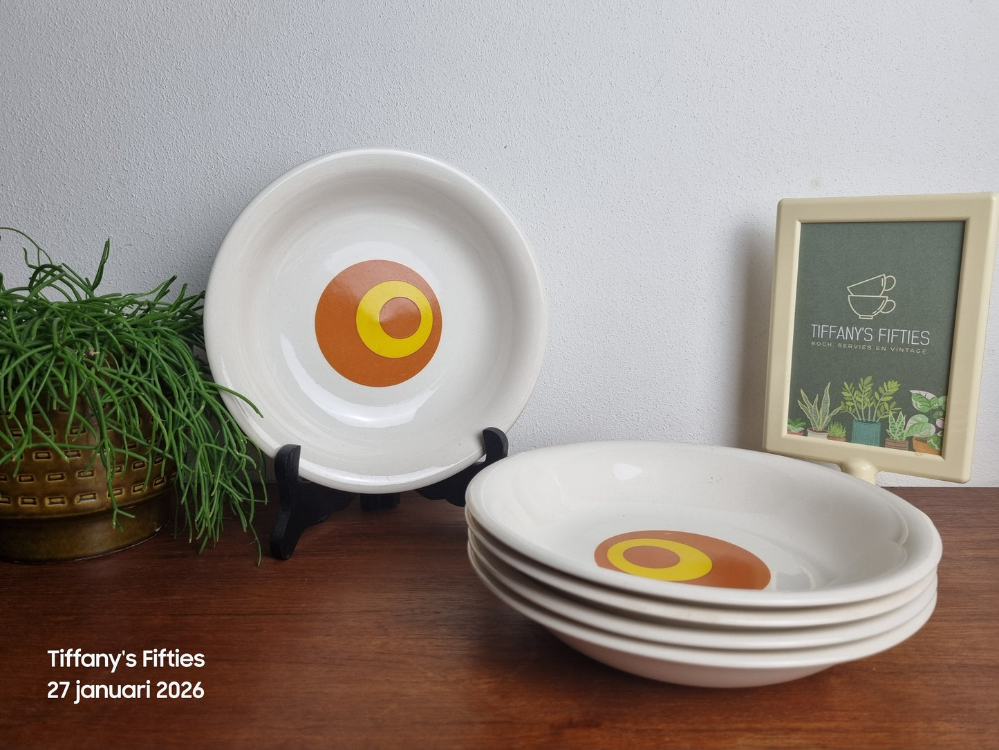 Diep bord Boch retro geel-oranje print