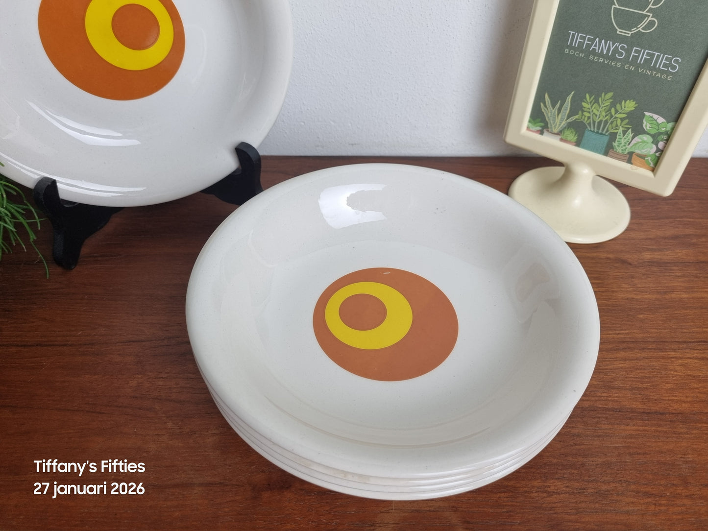 Diep bord Boch retro geel-oranje print