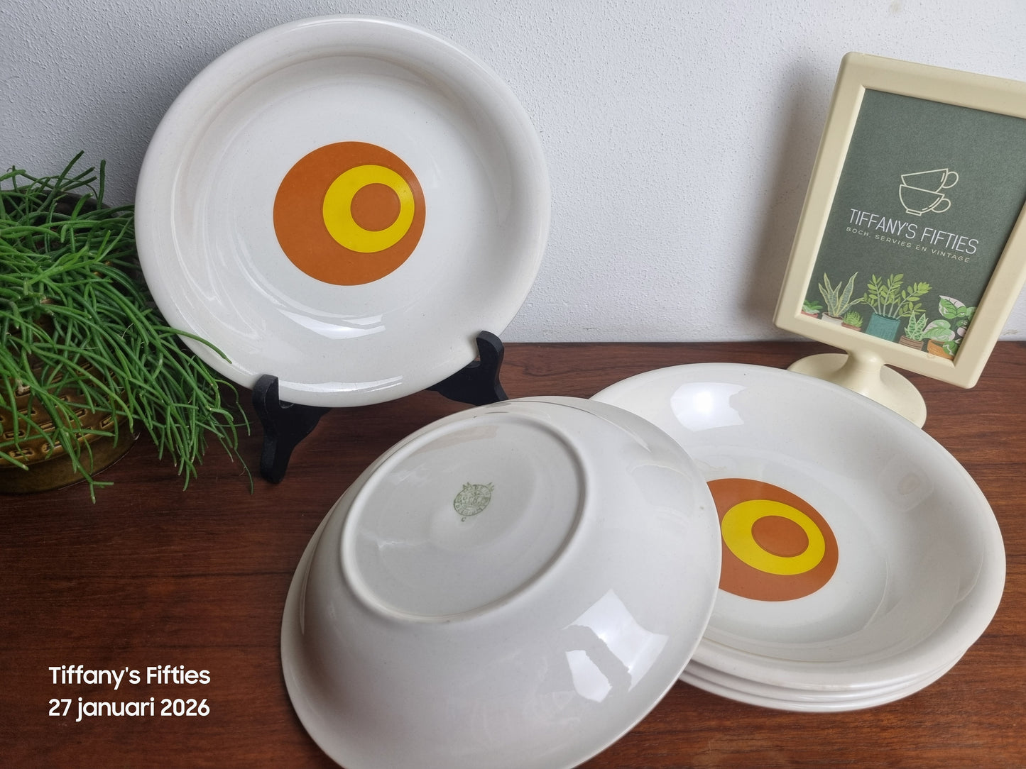 Diep bord Boch retro geel-oranje print