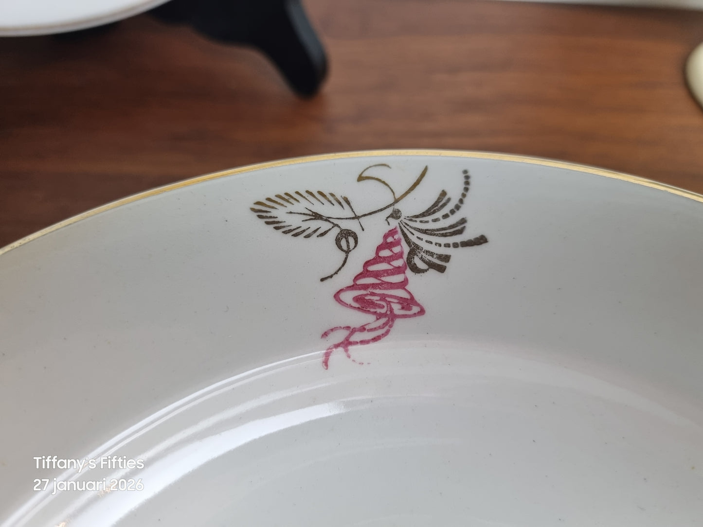 Diep bord Boch roze-gouden klokjes