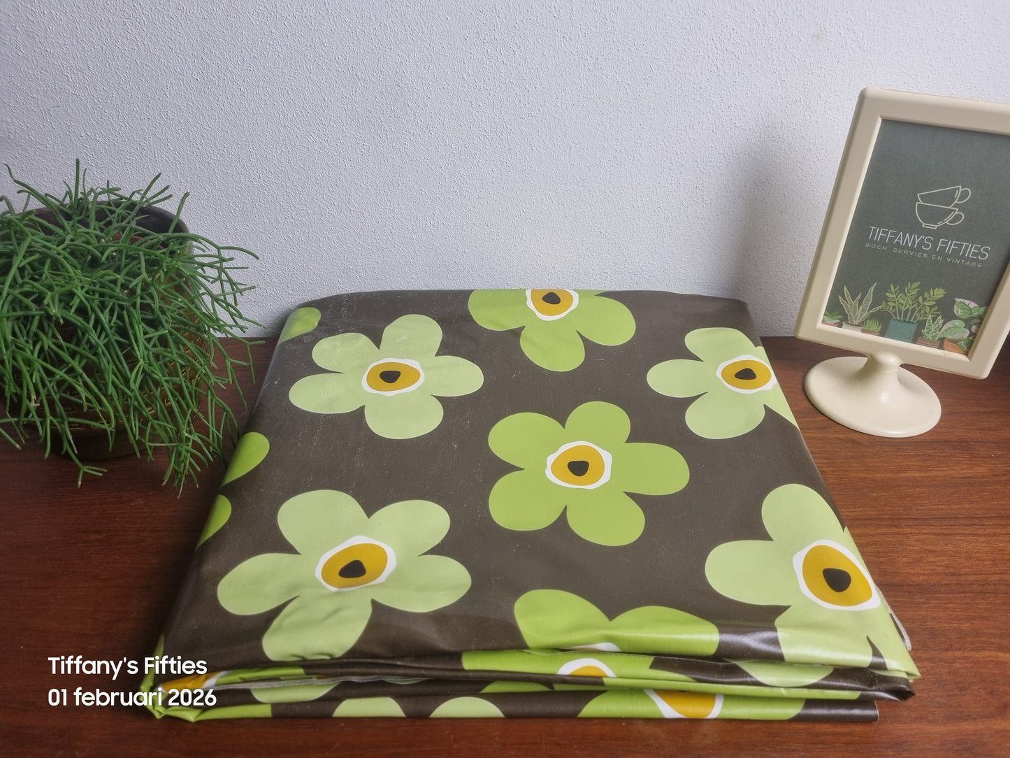Retro tafelkleed groene bloemen