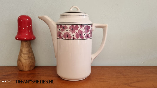 Oude brocante koffiepot Boch "Namur" paarse bloemen