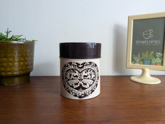 Vintage voorraadblik met Scandinavisch dierenmotief