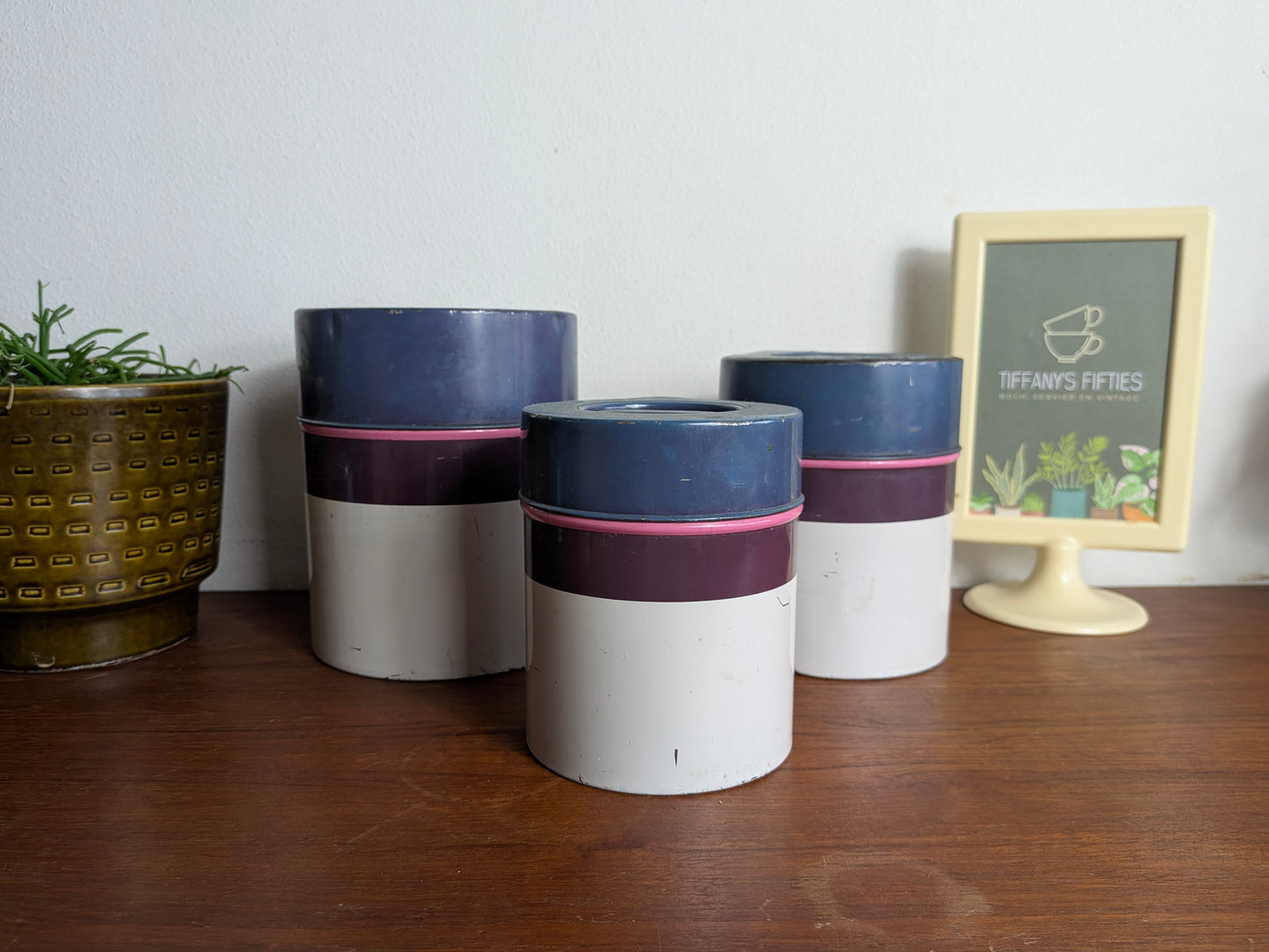 Set 3 voorraadblikken met geometrisch retro decor